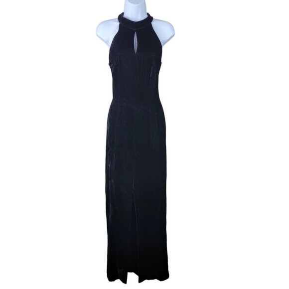 Vintage 80s 90s Evening Dress Maxi XS Small Black Velvet Formal Prom Long Event - Picture 3 of 6